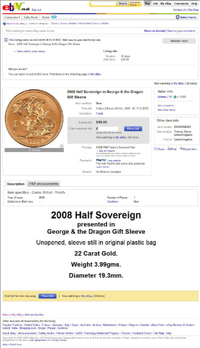 craig69jojo eBay Listing Using our 2008 Half Sovereign Photographs